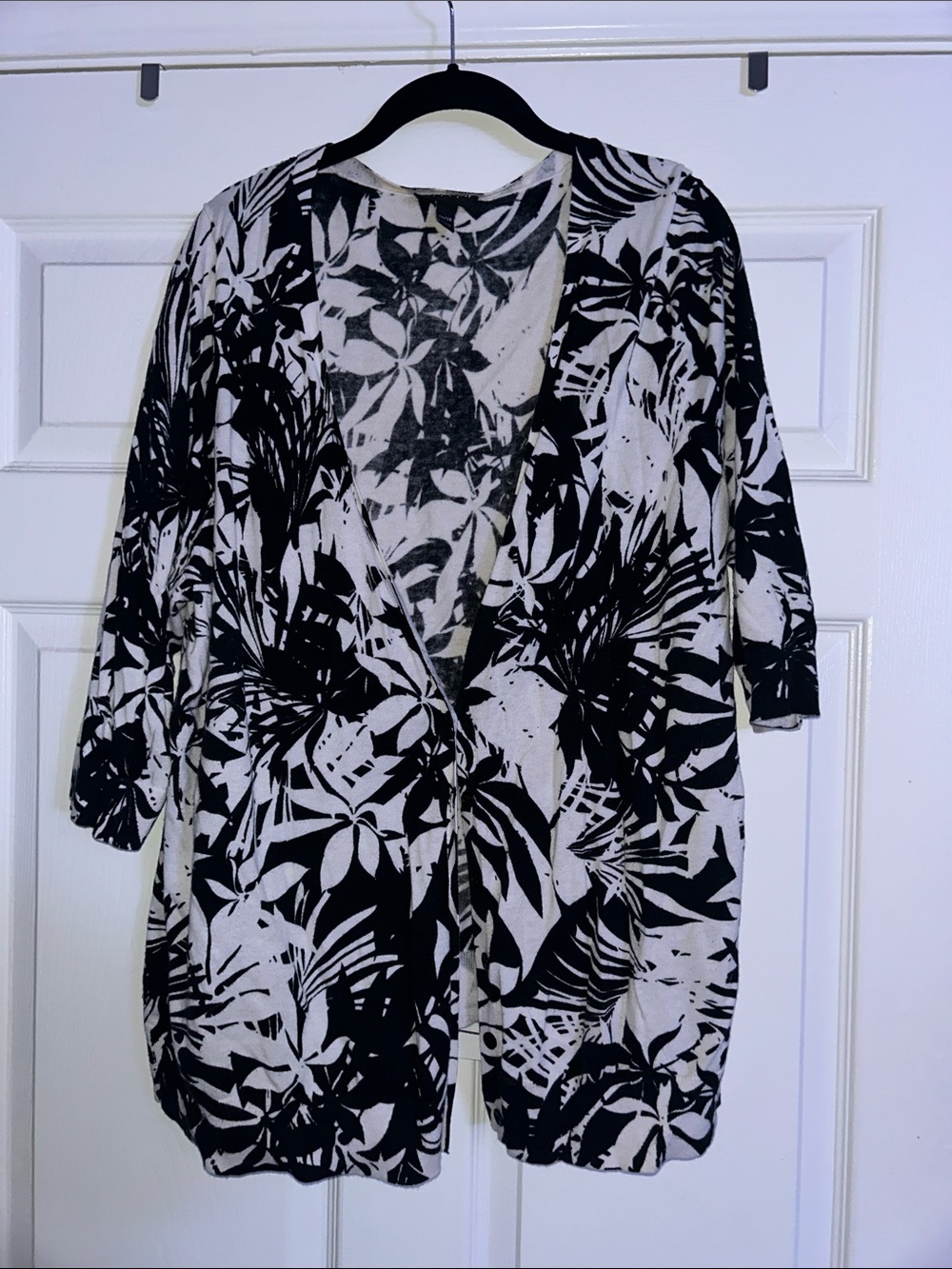 Lane Bryant Black and White Floral Open Front Cardigan